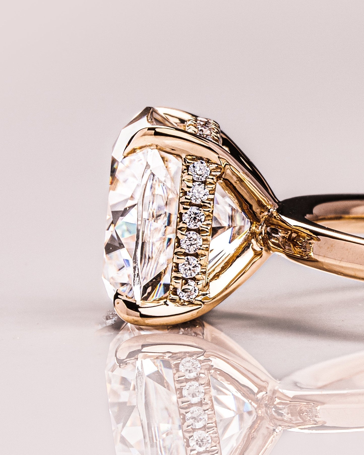 2.15 CT Cushion Cut Lab Grown Diamond Engagement Ring With Hidden Halo Setting