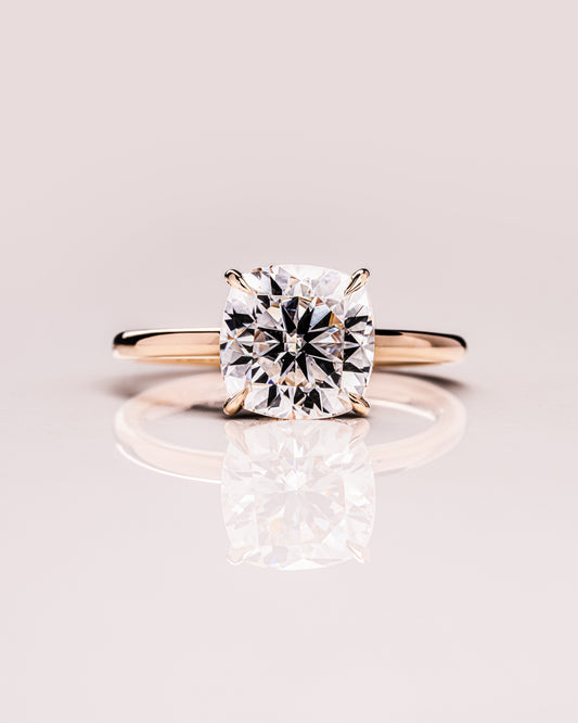 2.15 CT Cushion Cut Lab Grown Diamond Engagement Ring With Hidden Halo Setting