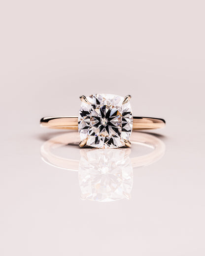 2.15 CT Cushion Cut Lab Grown Diamond Engagement Ring With Hidden Halo Setting