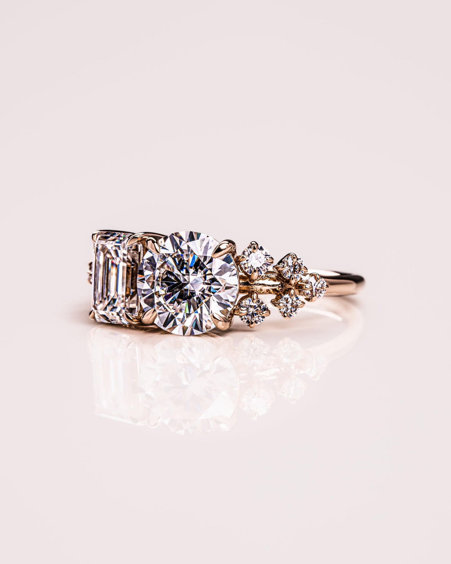 2.80 CT Emerald & Round Cut Two Stone Lab Grown Diamond Engagement Ring