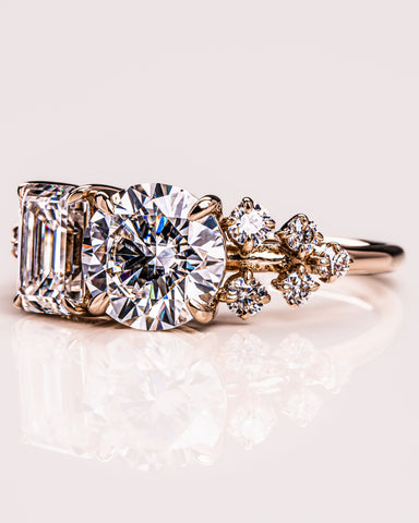 2.80 CT Emerald & Round Cut Two Stone Moissanite Engagement Ring