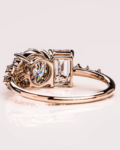 2.80 CT Emerald & Round Cut Two Stone Lab Grown Diamond Engagement Ring