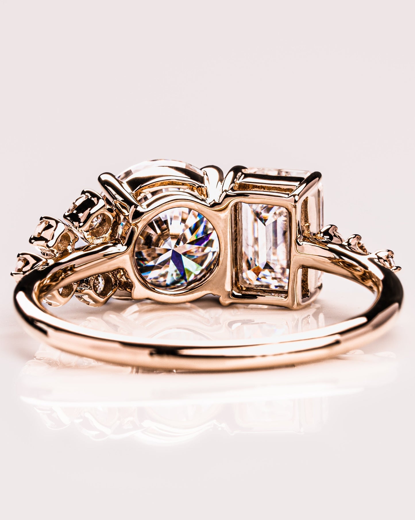 2.80 CT Emerald & Round Cut Two Stone Lab Grown Diamond Engagement Ring