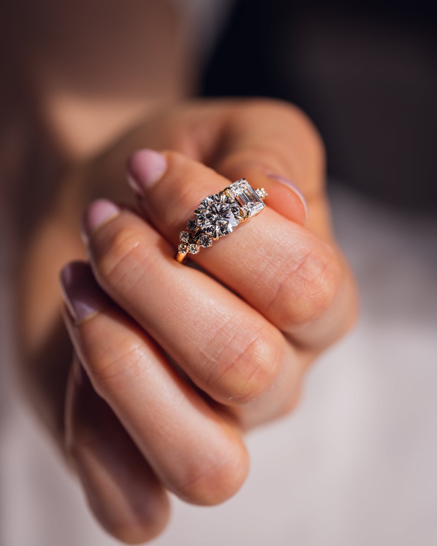 2.80 CT Emerald & Round Cut Two Stone Lab Grown Diamond Engagement Ring