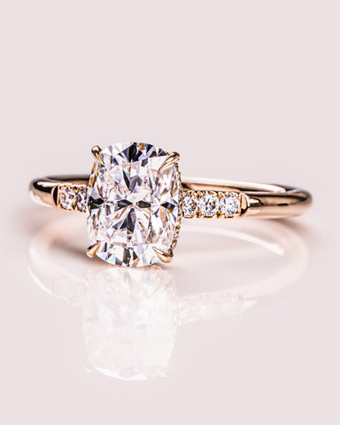 1.49 CT Cushion Cut Moissanite Engagement Ring With Hidden Halo Setting