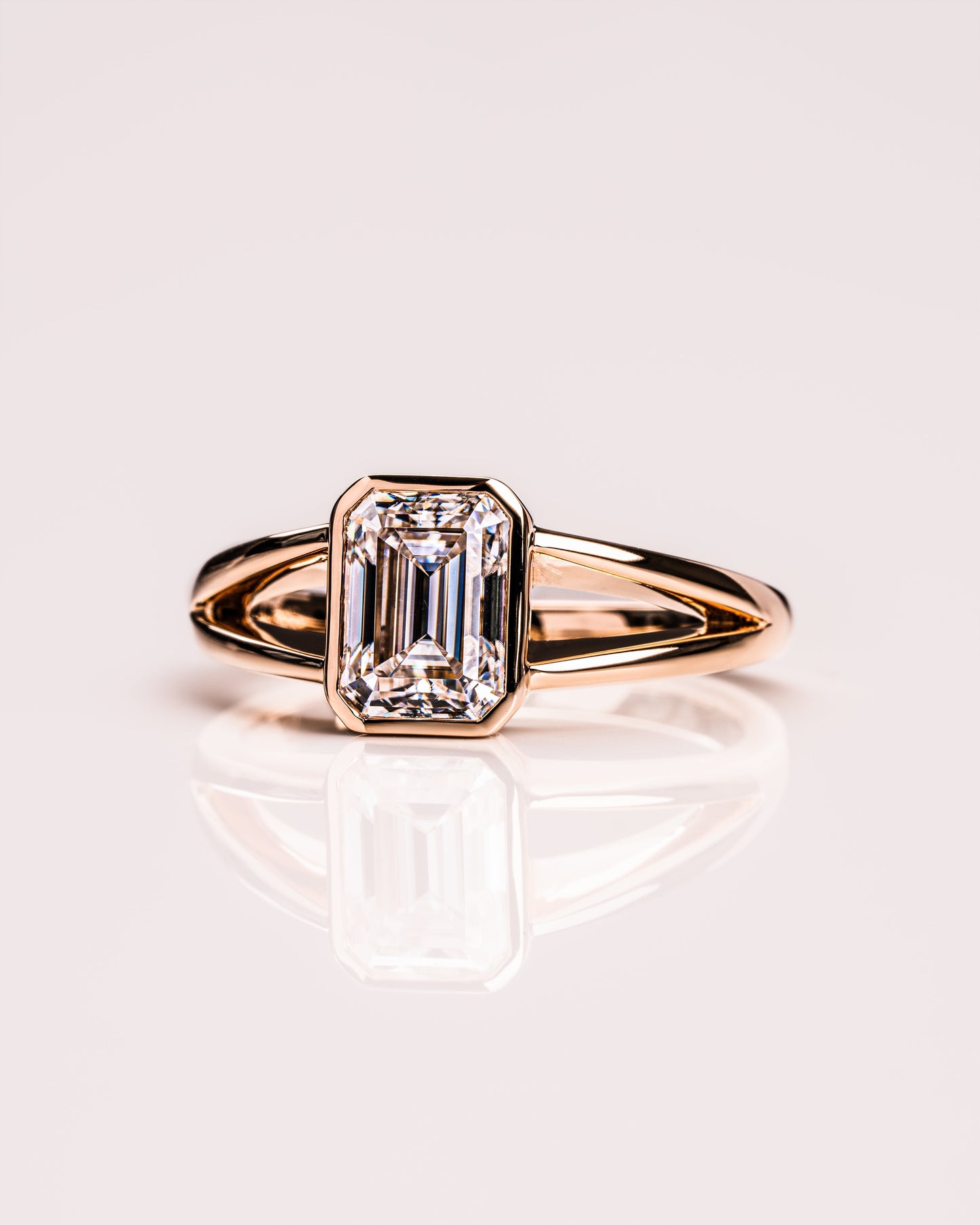 1.6 CT Emerald Bezel Solitaire Split Shank Style Lab Grown Diamond Engagement Ring