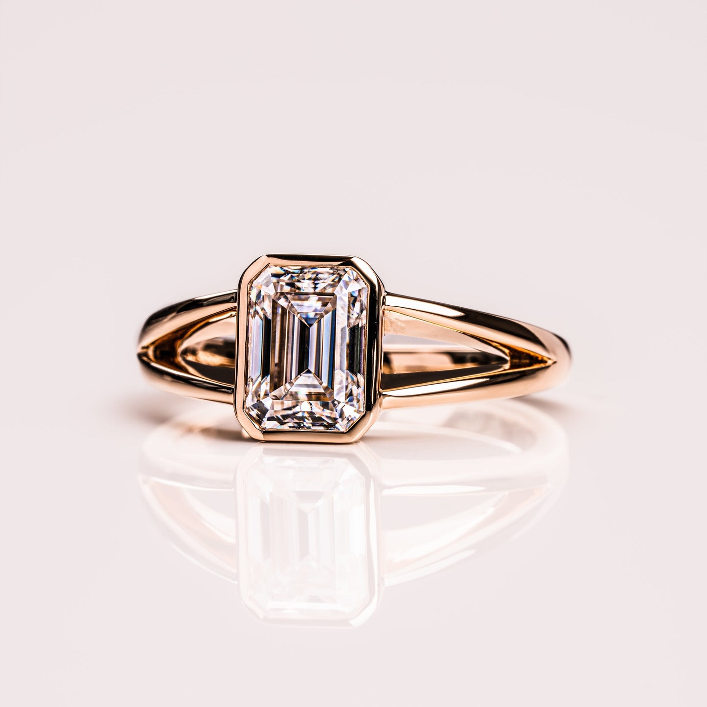 Emerald Solitaire & Split Shank Moissanite Engagement Ring