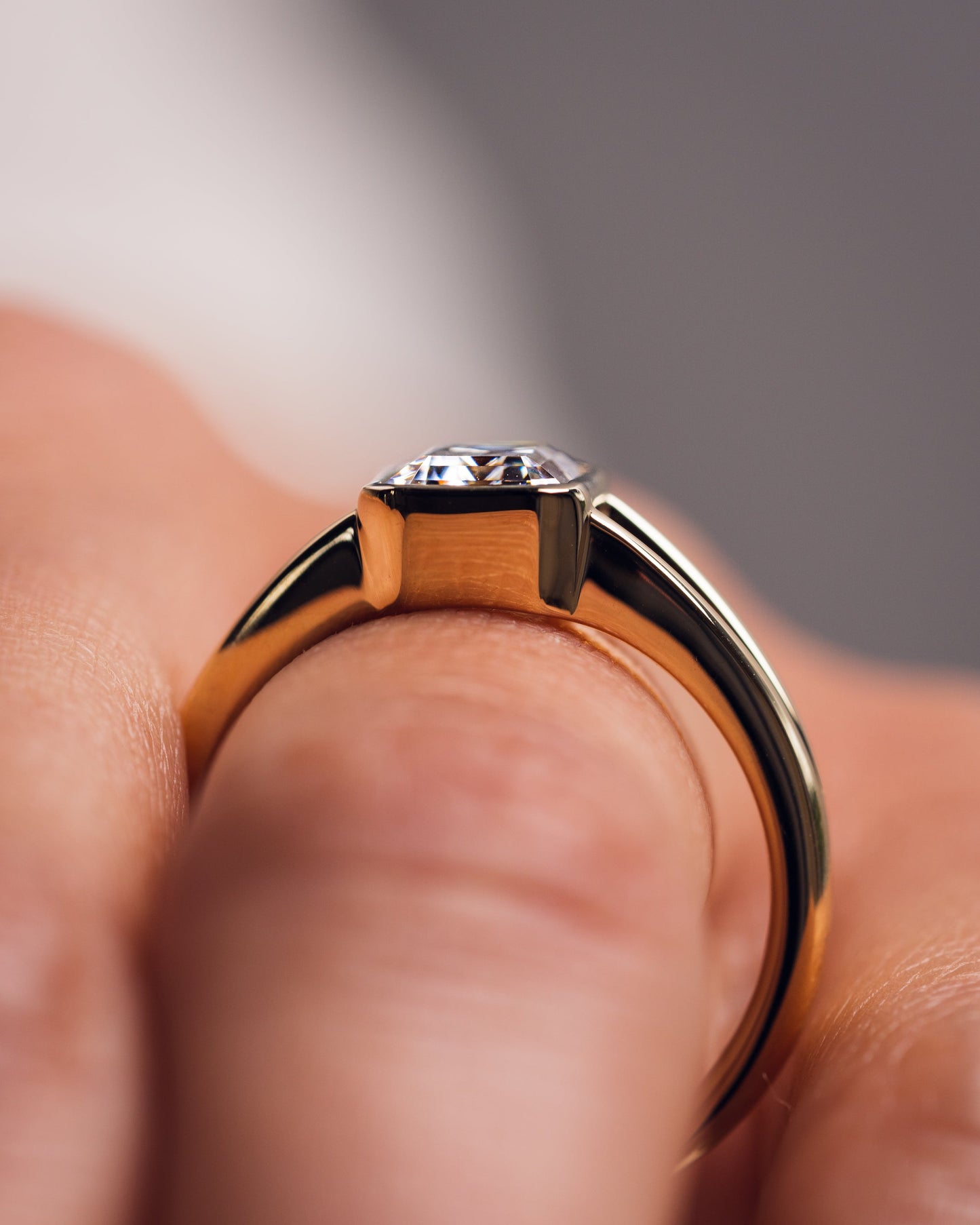 1.6 CT Emerald Bezel Solitaire Split Shank Style Lab Grown Diamond Engagement Ring