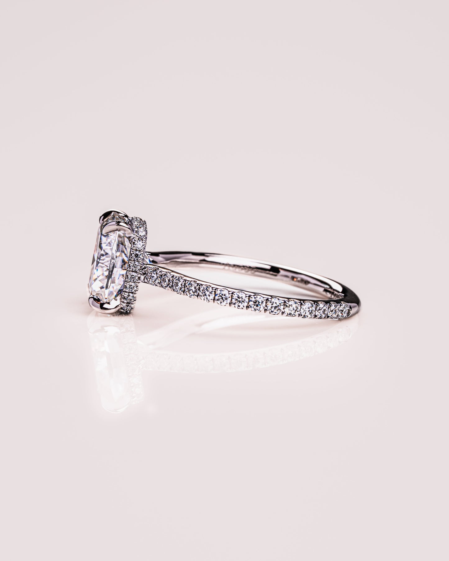 0.96 CT Cushion Lab Grown Diamond Engagement Ring With Hidden Halo & Pave Setting