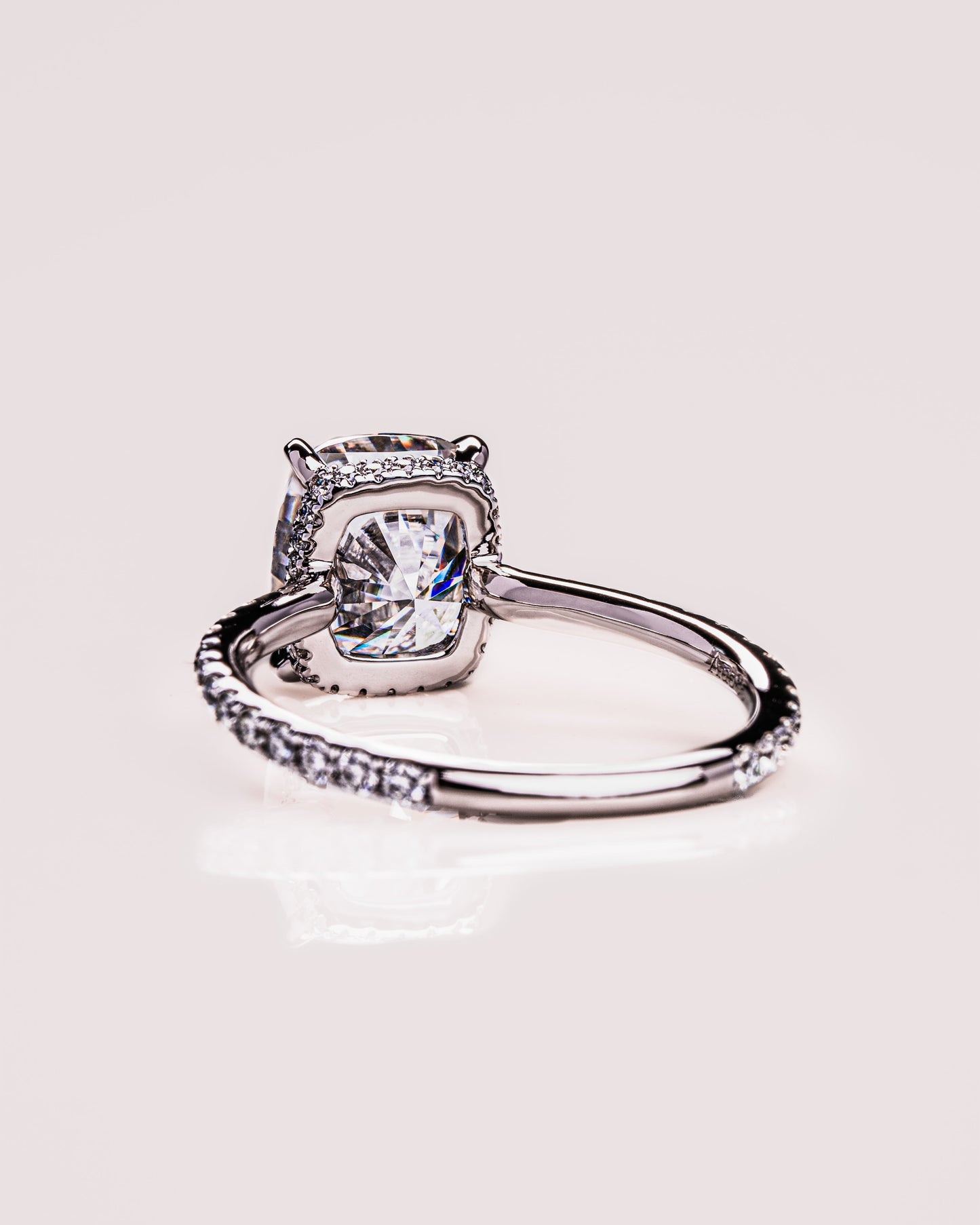 0.96 CT Cushion Lab Grown Diamond Engagement Ring With Hidden Halo & Pave Setting