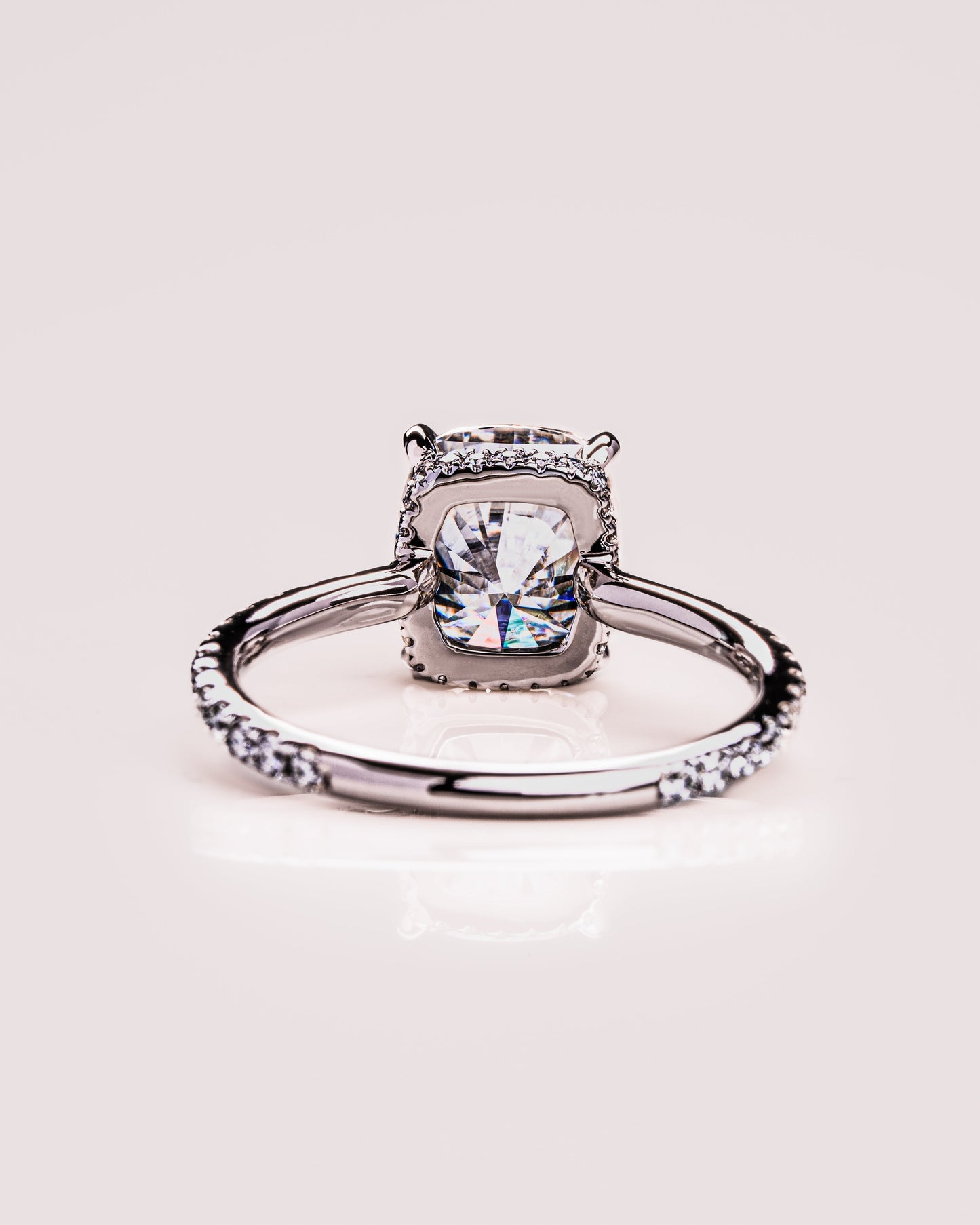 0.96 CT Cushion Lab Grown Diamond Engagement Ring With Hidden Halo & Pave Setting