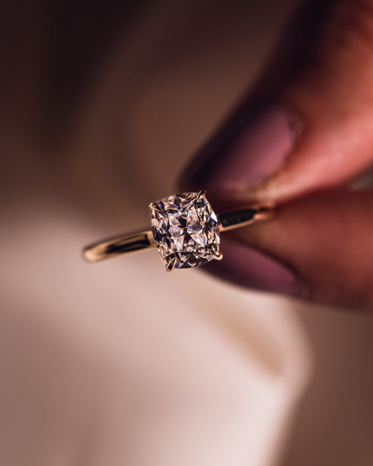 0.96 CT Cushion Hidden Halo Moissanite Engagement Ring