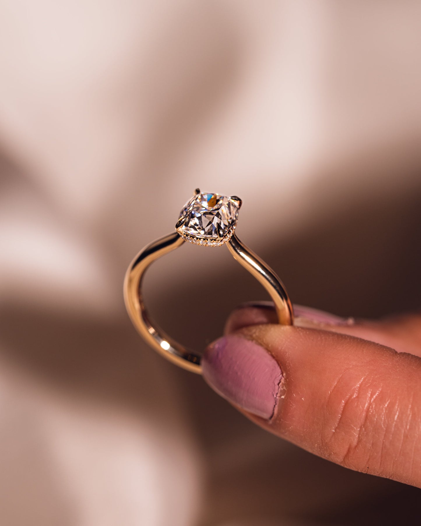 0.96 CT Cushion Hidden Halo Lab Grown Diamond Engagement Ring