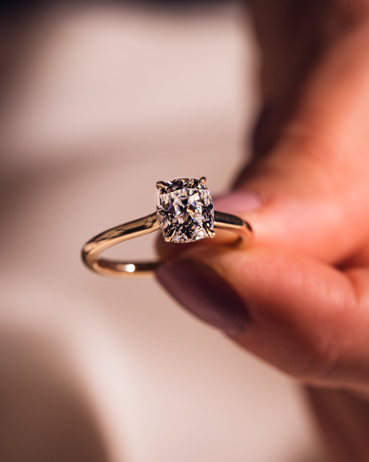 0.96 CT Cushion Hidden Halo Lab Grown Diamond Engagement Ring