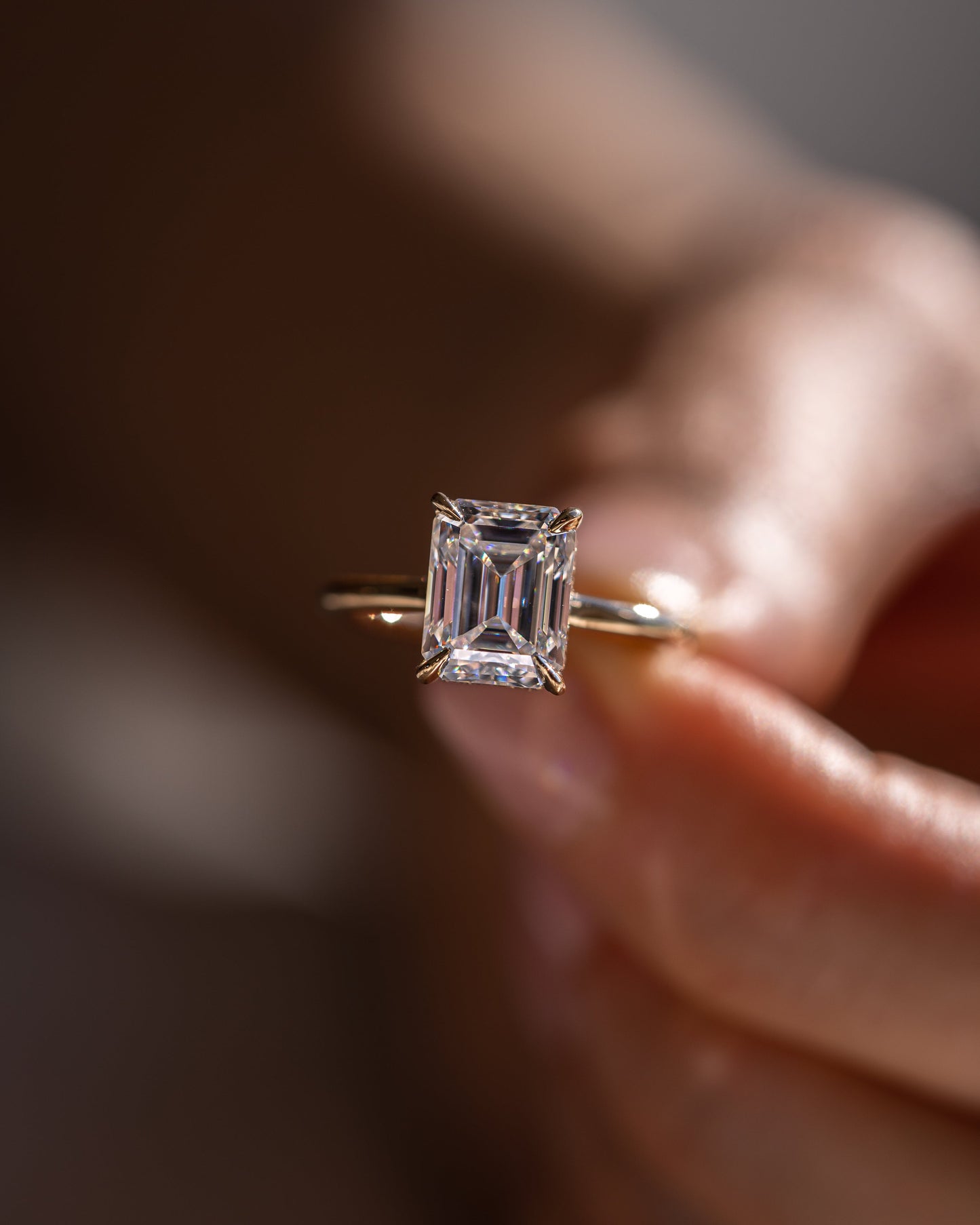 2.30 CT Emerald Cut Lab Grown Diamond Solitaire Engagement Ring With Hidden Halo Setting