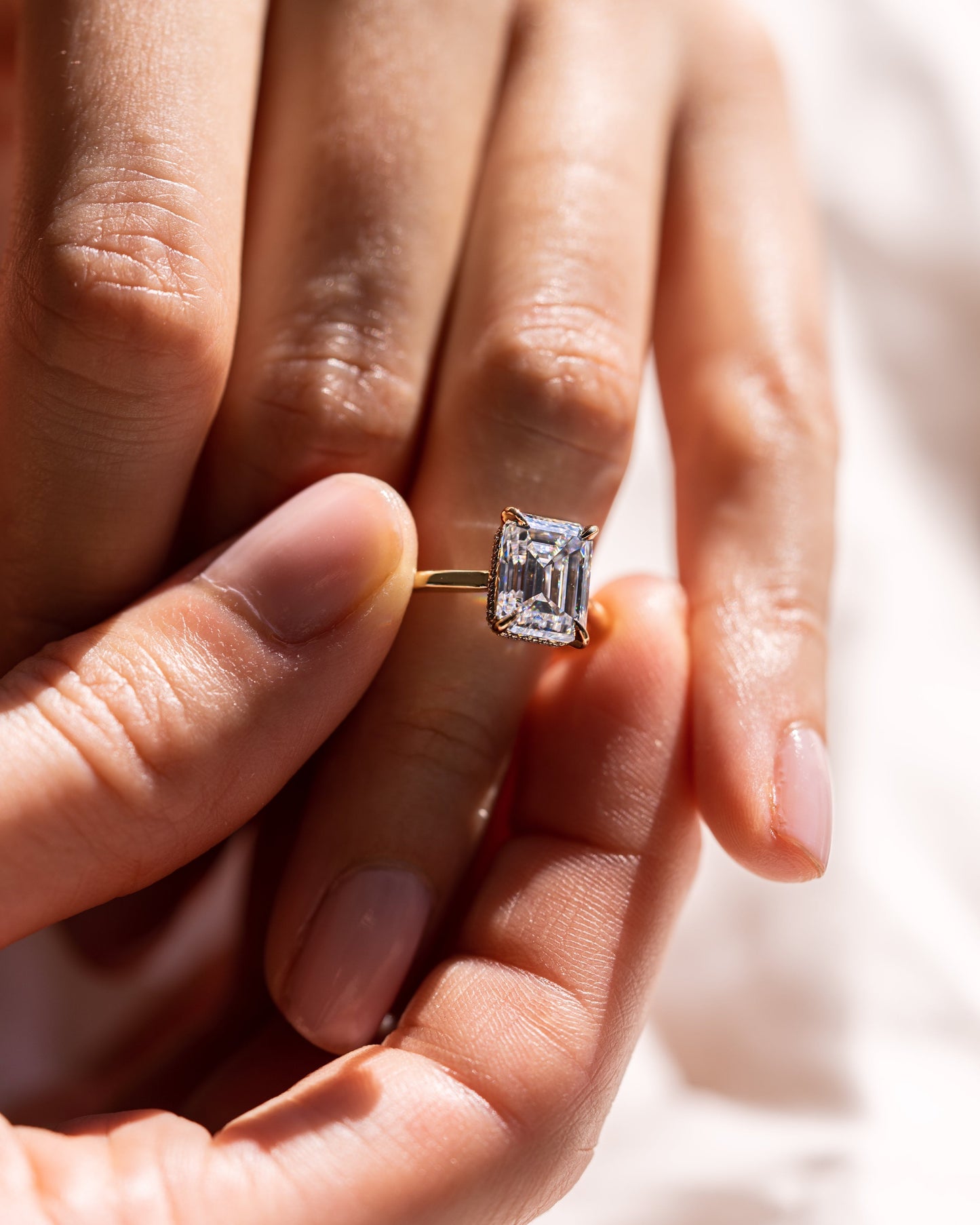 2.30 CT Emerald Cut Lab Grown Diamond Solitaire Engagement Ring With Hidden Halo Setting