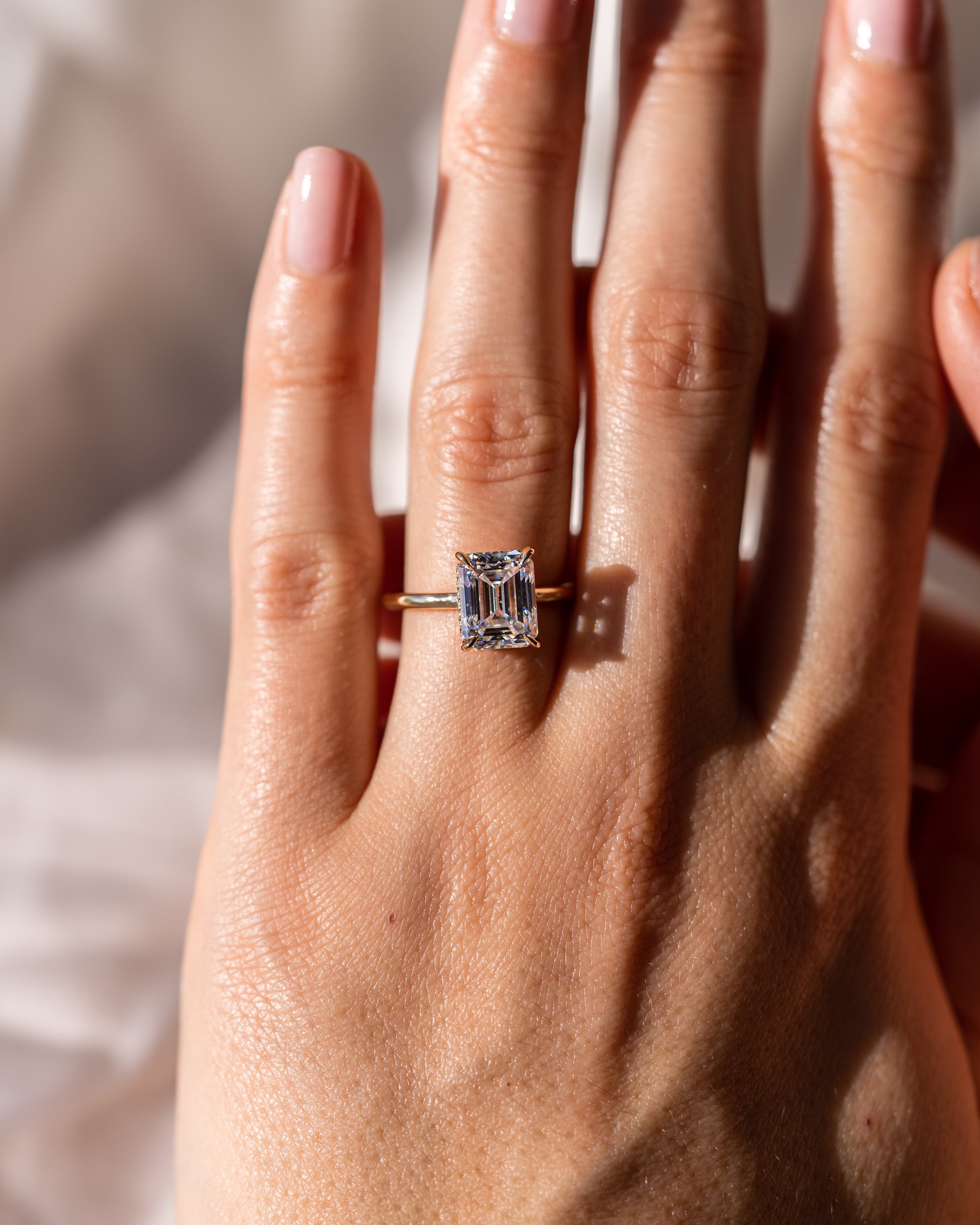 2.30 CT Emerald Cut Moissanite Solitaire Engagement Ring With Hidden Halo Setting 10