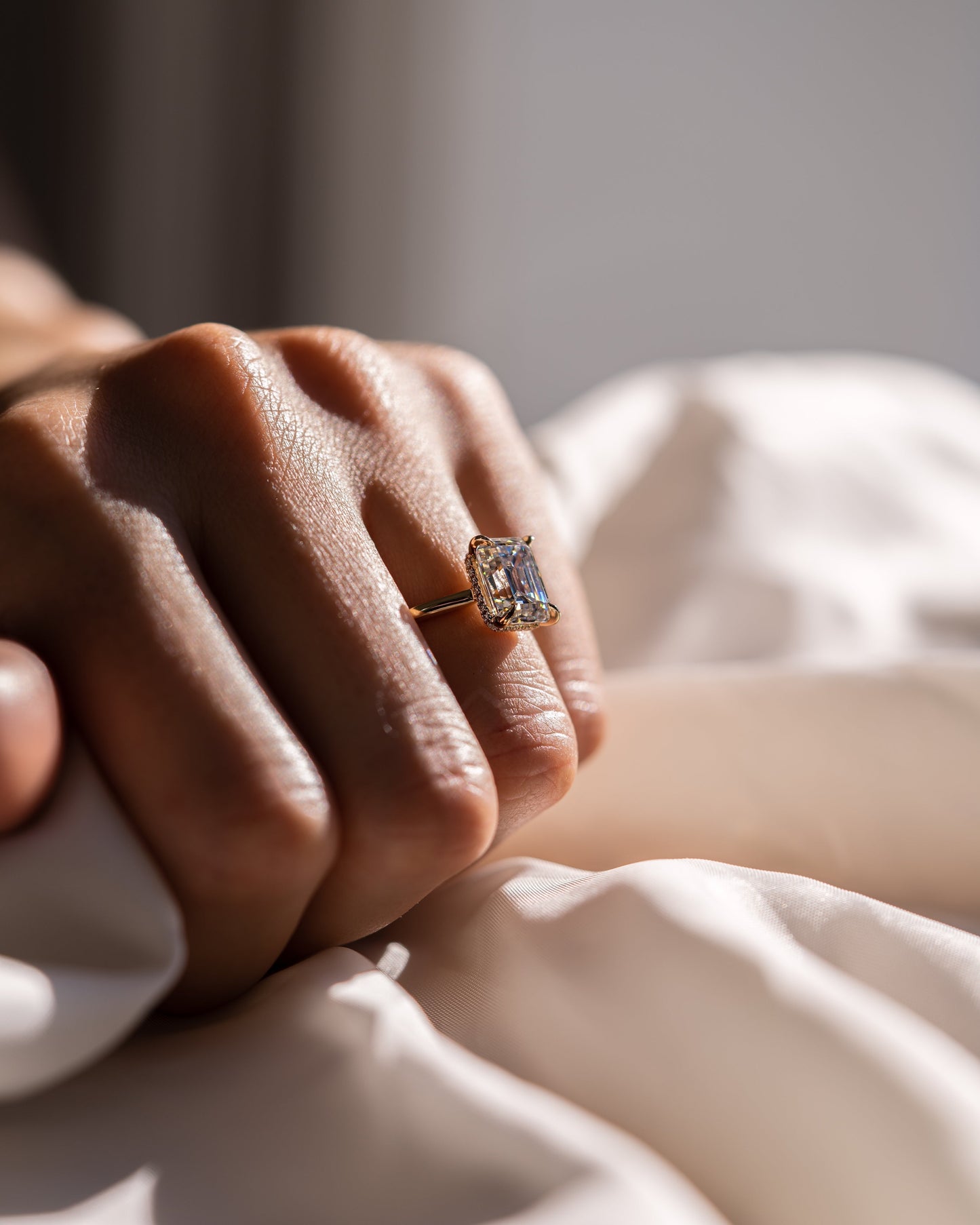 2.30 CT Emerald Cut Lab Grown Diamond Solitaire Engagement Ring With Hidden Halo Setting