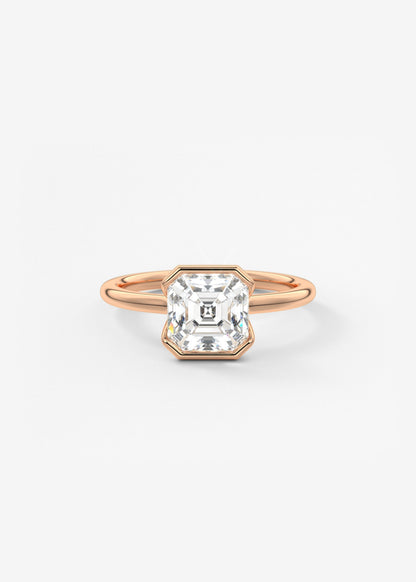 Asscher Half Bezel Lab Grown Diamond Engagement Ring