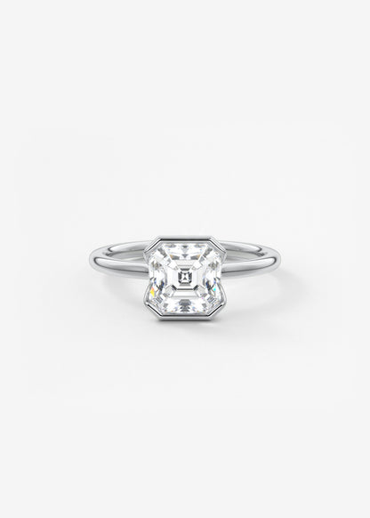 Asscher Half Bezel Lab Grown Diamond Engagement Ring