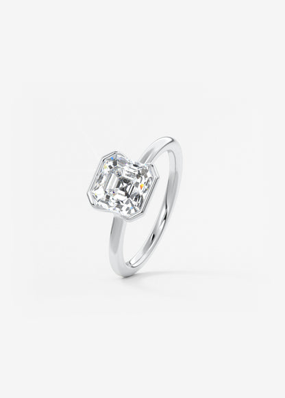 Asscher Half Bezel Lab Grown Diamond Engagement Ring