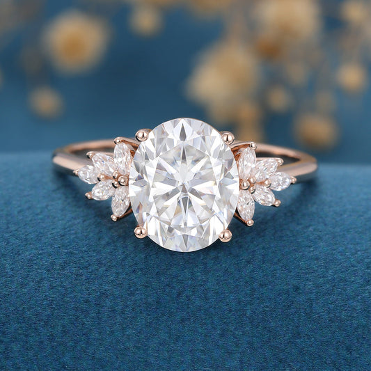 Oval Cluster Lab Grown Diamond Engagement Ring