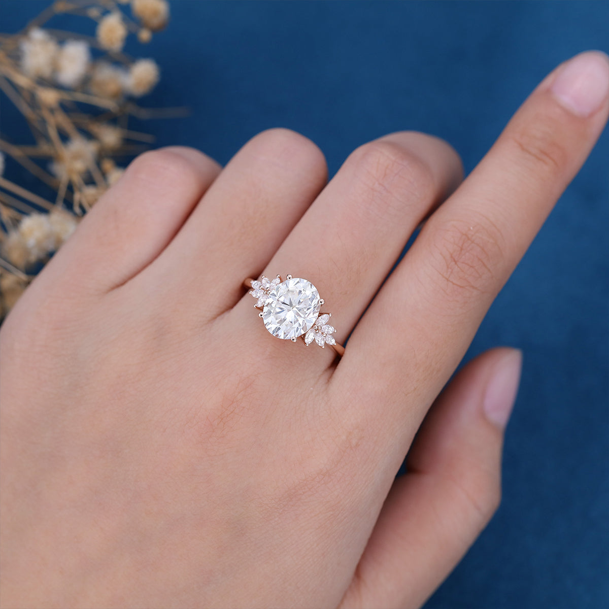 Oval Cluster Lab Grown Diamond Engagement Ring
