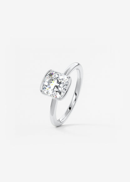 Cushion Half Bezel Lab Grown Diamond Engagement Ring