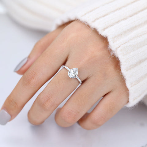 1.0 CT Pear Shaped Moissanite Pave Setting Engagement Ring 6