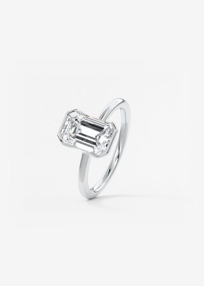 Emerald Half Bezel Lab Grown Diamond Engagement Ring
