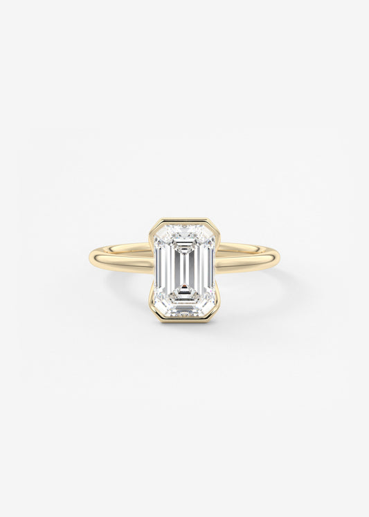 Emerald Half Bezel Lab Grown Diamond Engagement Ring