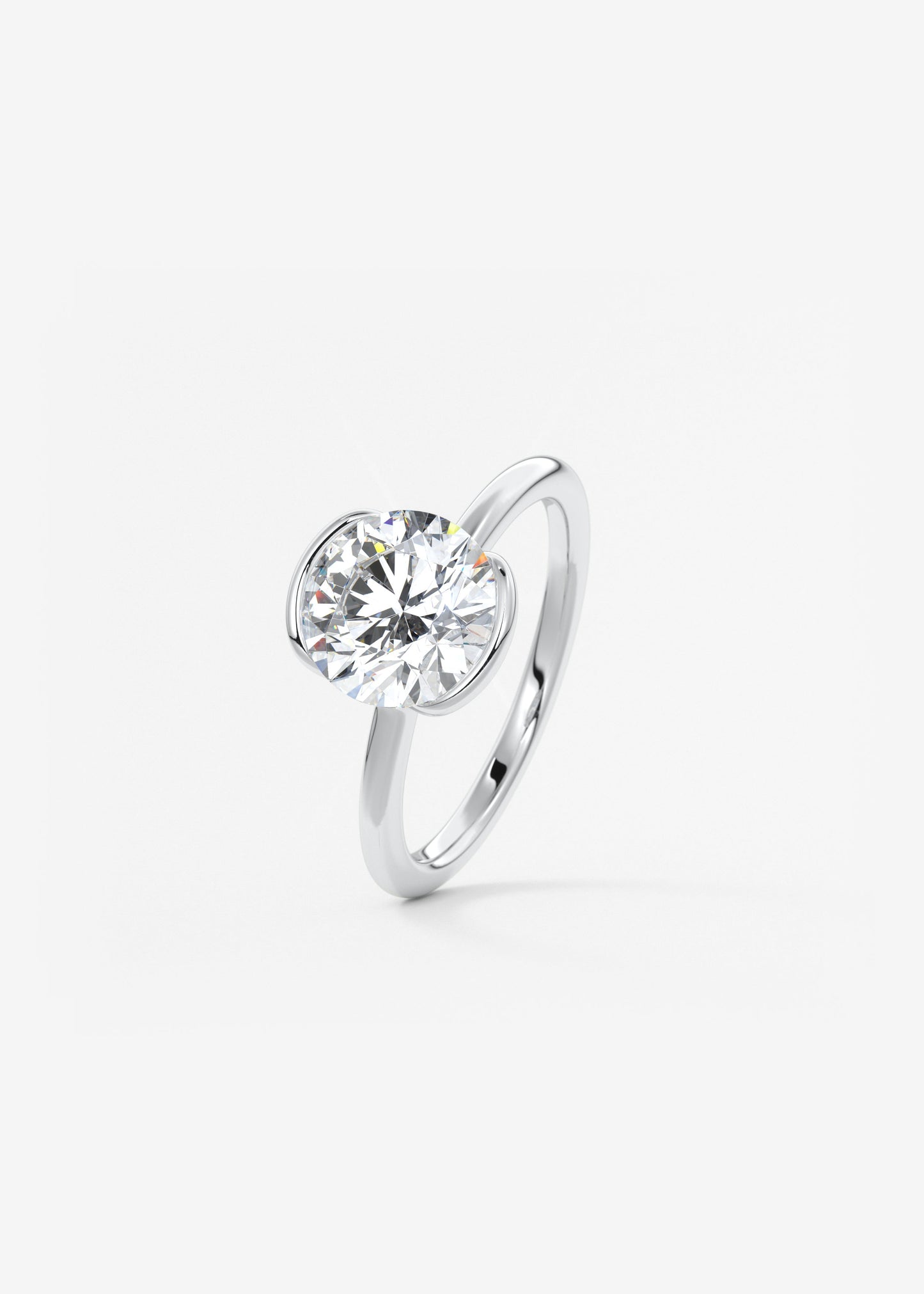 Round Half Bezel Lab Grown Diamond Engagement Ring