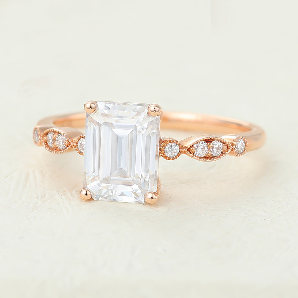 Emerald Vintage Pave Lab-Grown Diamond Engagement Ring
