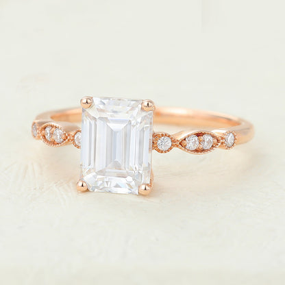 Emerald Vintage Pave Lab-Grown Diamond Engagement Ring