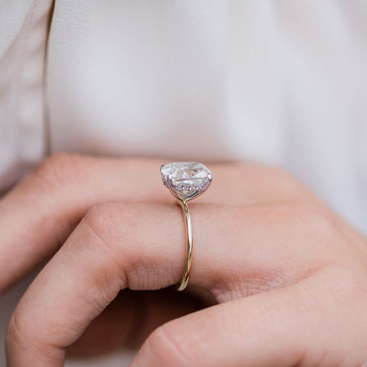 Elongated Cushion Hidden Halo Lab Grown Diamond Engagement Ring