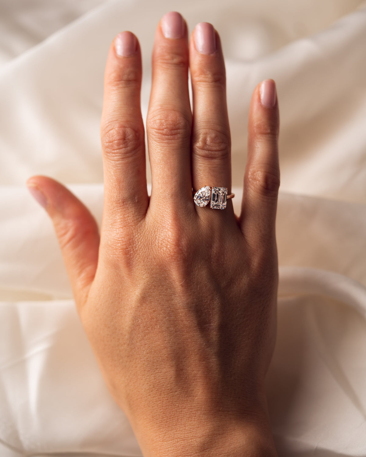 3.75 CT Emerald & Pear Cut Two Stones Toi Et Moi Moissanite Engagement Ring