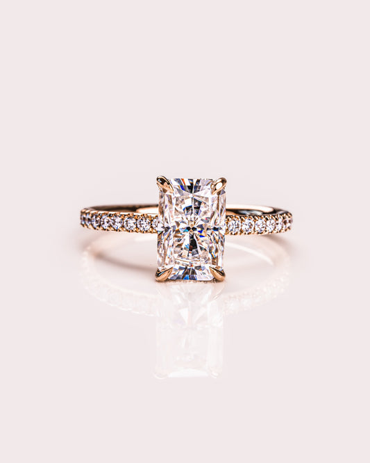 2.43 CT Radiant Cut Lab Grown Diamond Engagement Ring With Hidden Halo Setting