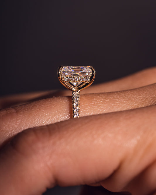 2.43 CT Radiant Cut Lab Grown Diamond Engagement Ring With Hidden Halo Setting