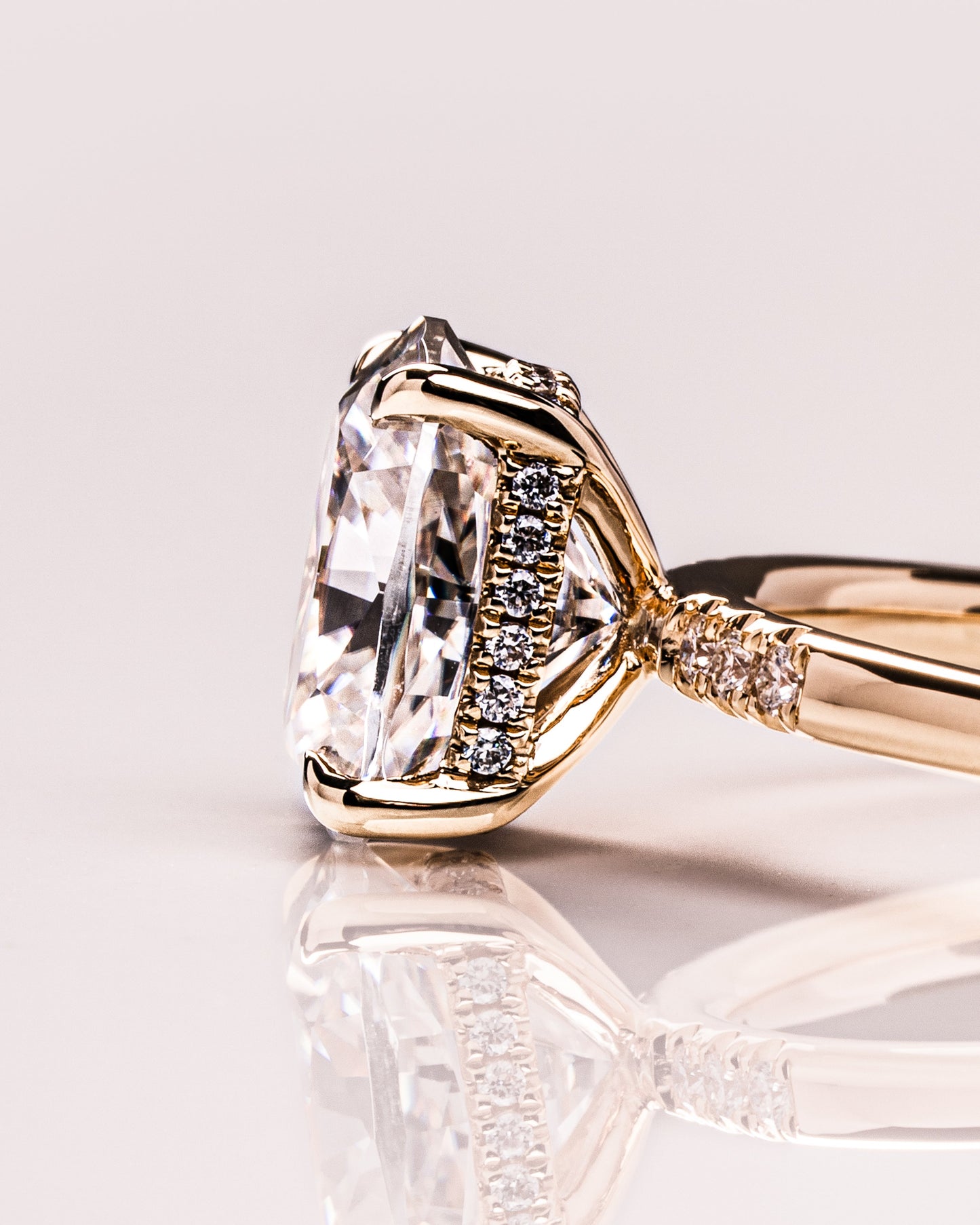 2.15 CT Cushion Cut Lab Grown Diamond Engagement Ring With Hidden Halo Setting