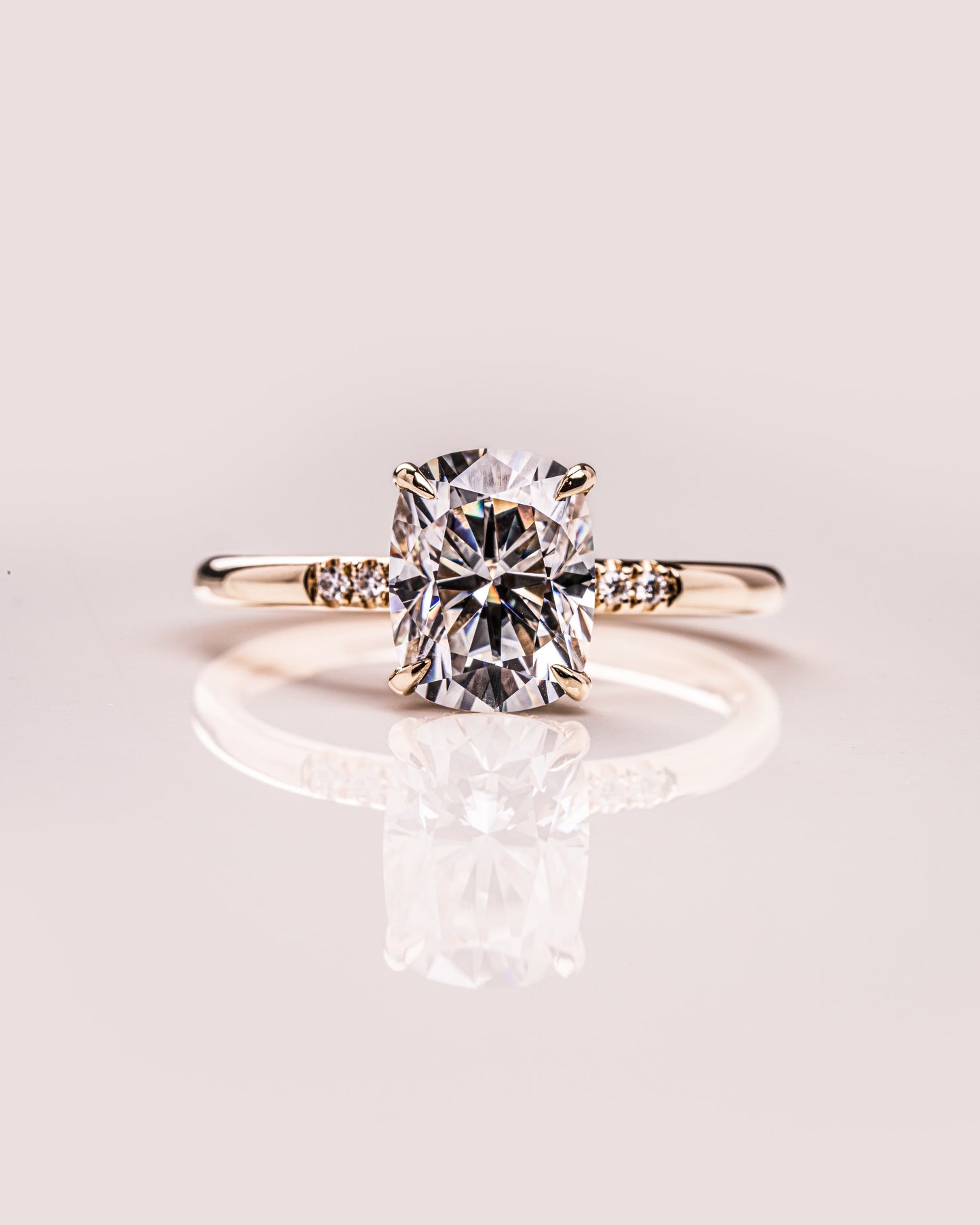 2.15 CT Cushion Cut Lab Grown Diamond Engagement Ring With Hidden Halo Setting