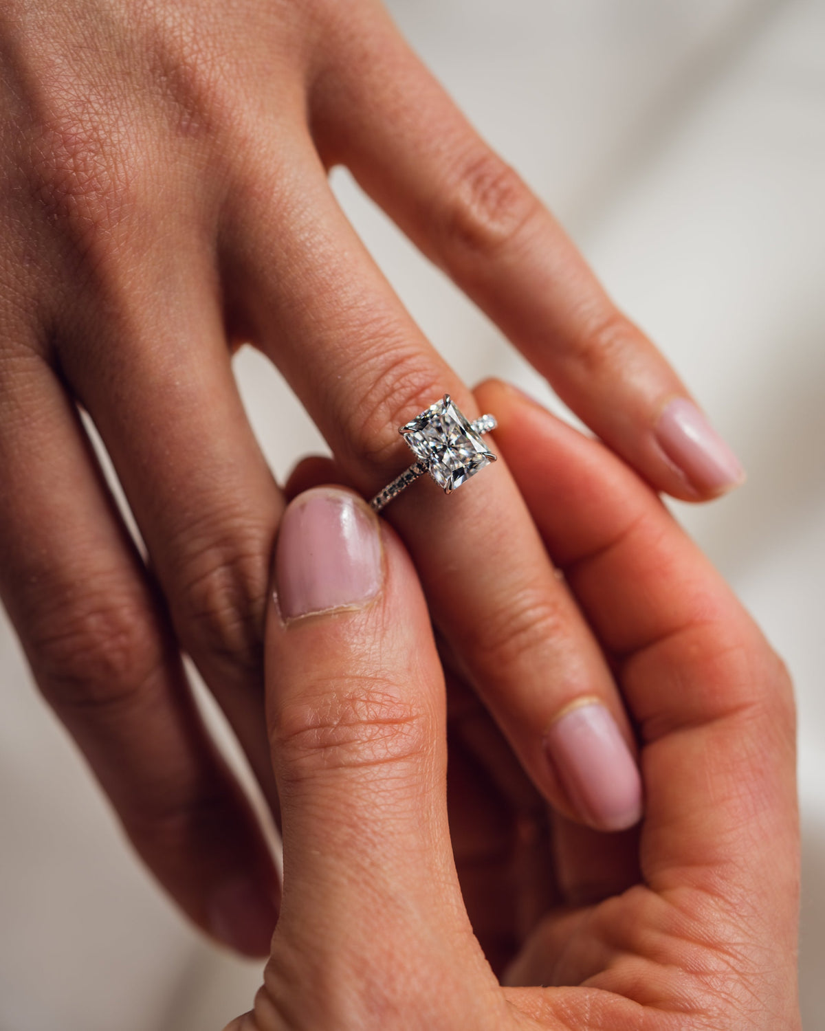 2.43 CT Radiant Cut Hidden Halo Setting Moissanite Engagement Ring
