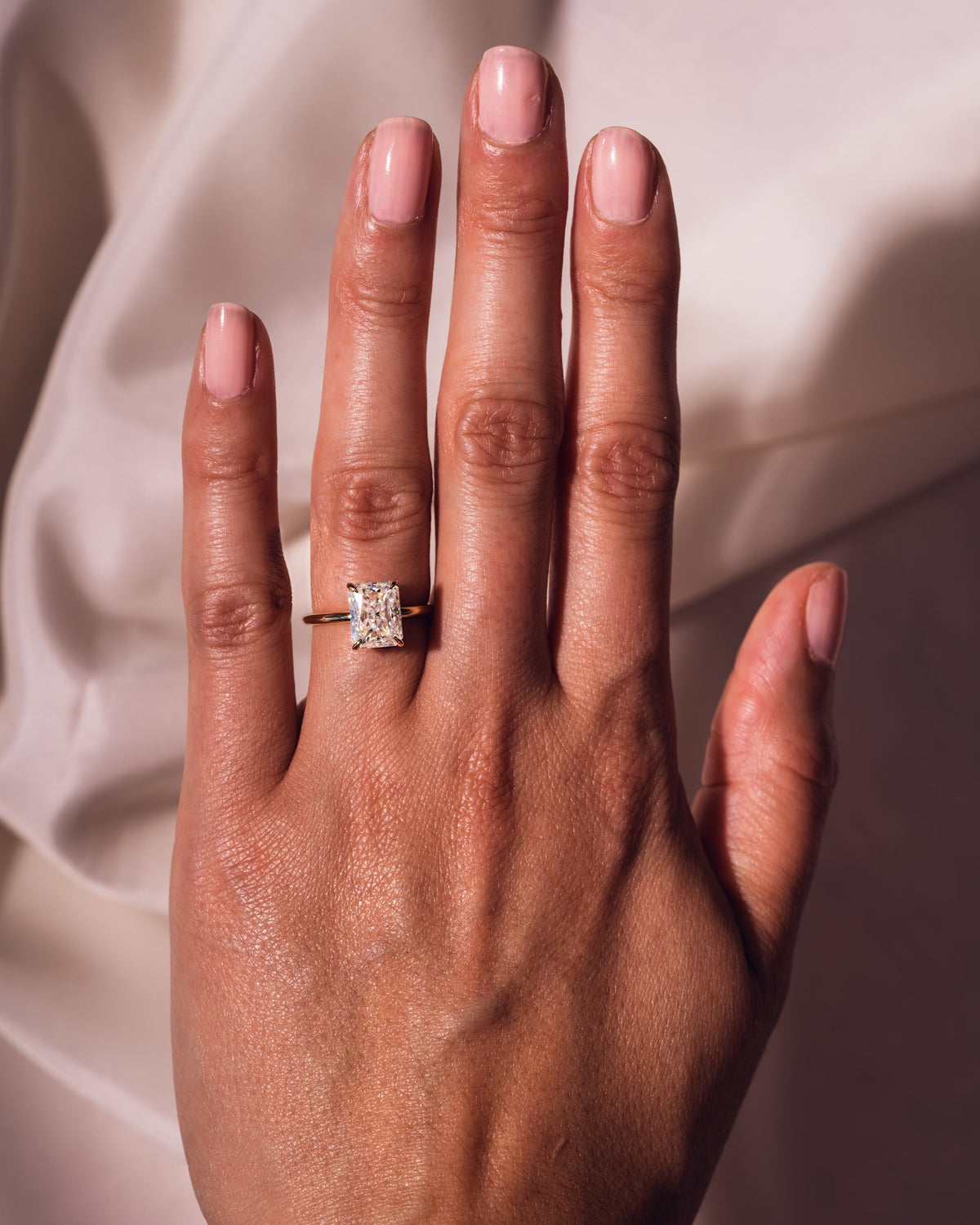 2.43 CT Radiant Cut Moissanite Engagement Ring With Hidden Halo Setting