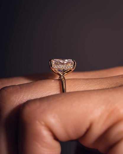 2.43 CT Radiant Cut Lab Grown Diamond Engagement Ring With Hidden Halo Setting