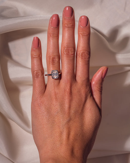 2.30 CT Emerald Cut Solitaire Bezel Setting Lab Grown Diamond Engagement Ring