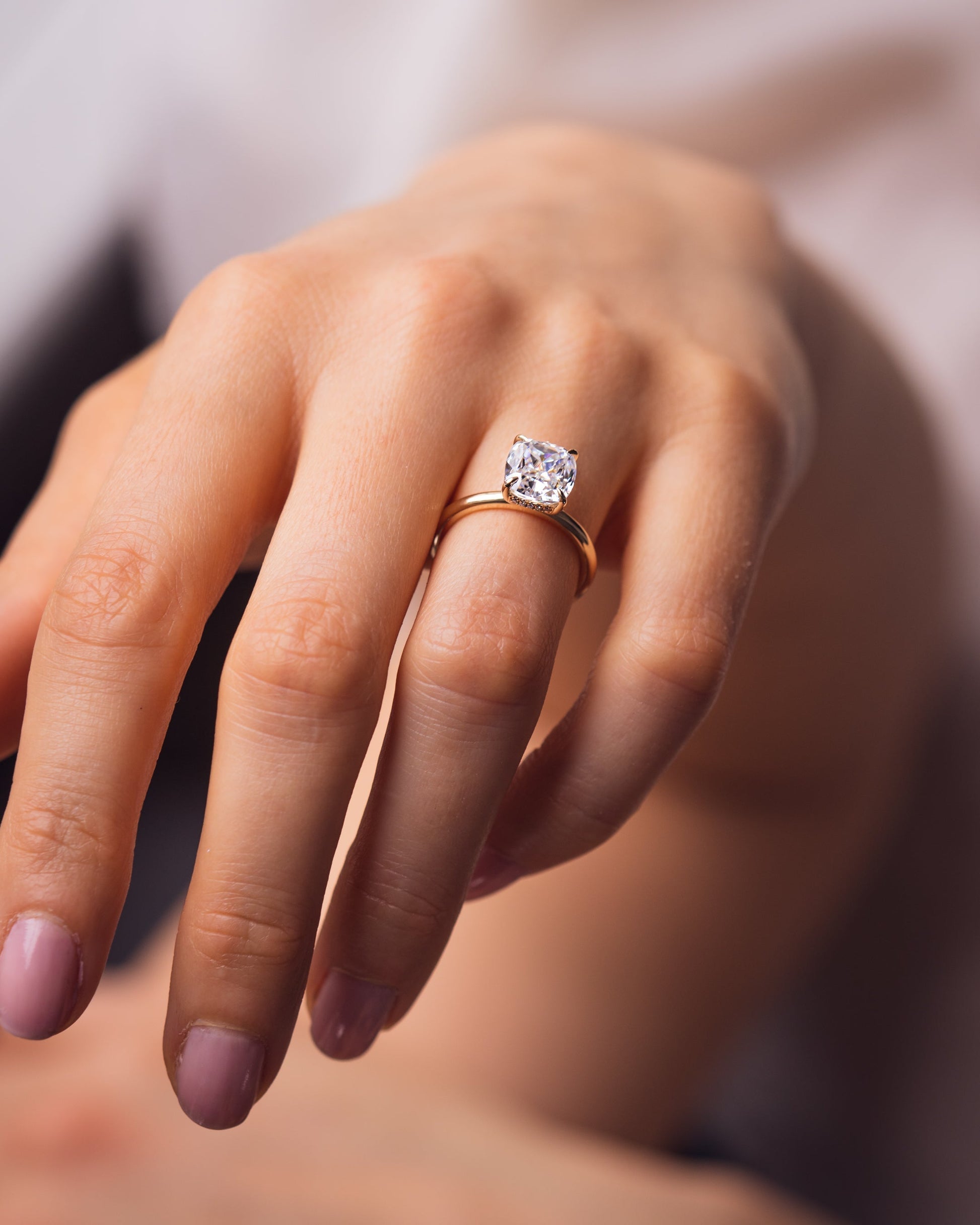 1.49 CT Cushion Cut Lab Grown Diamond Engagement Ring With Hidden Halo Setting