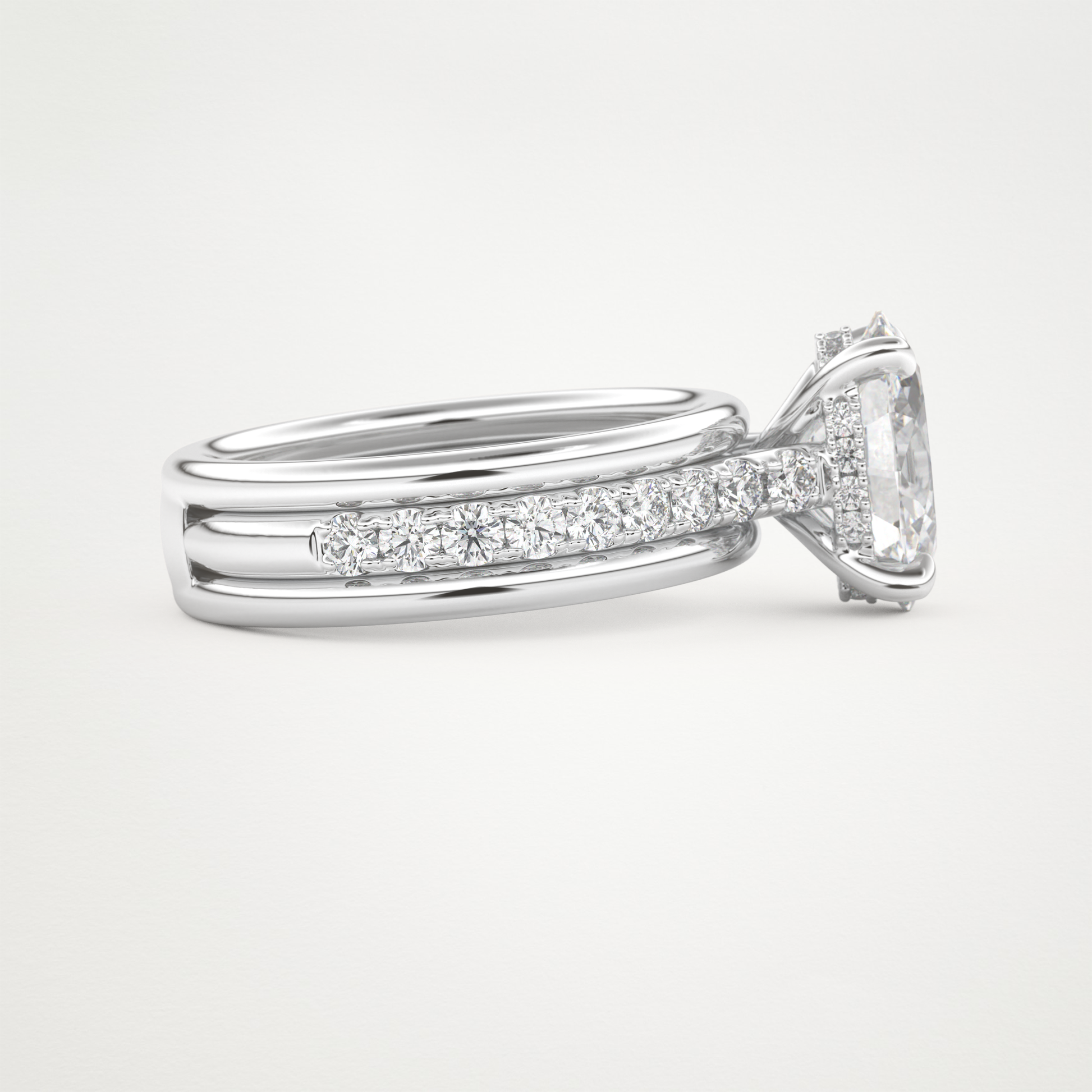 Oval Channel Pave Lab Grown Diamond Engagement Ring