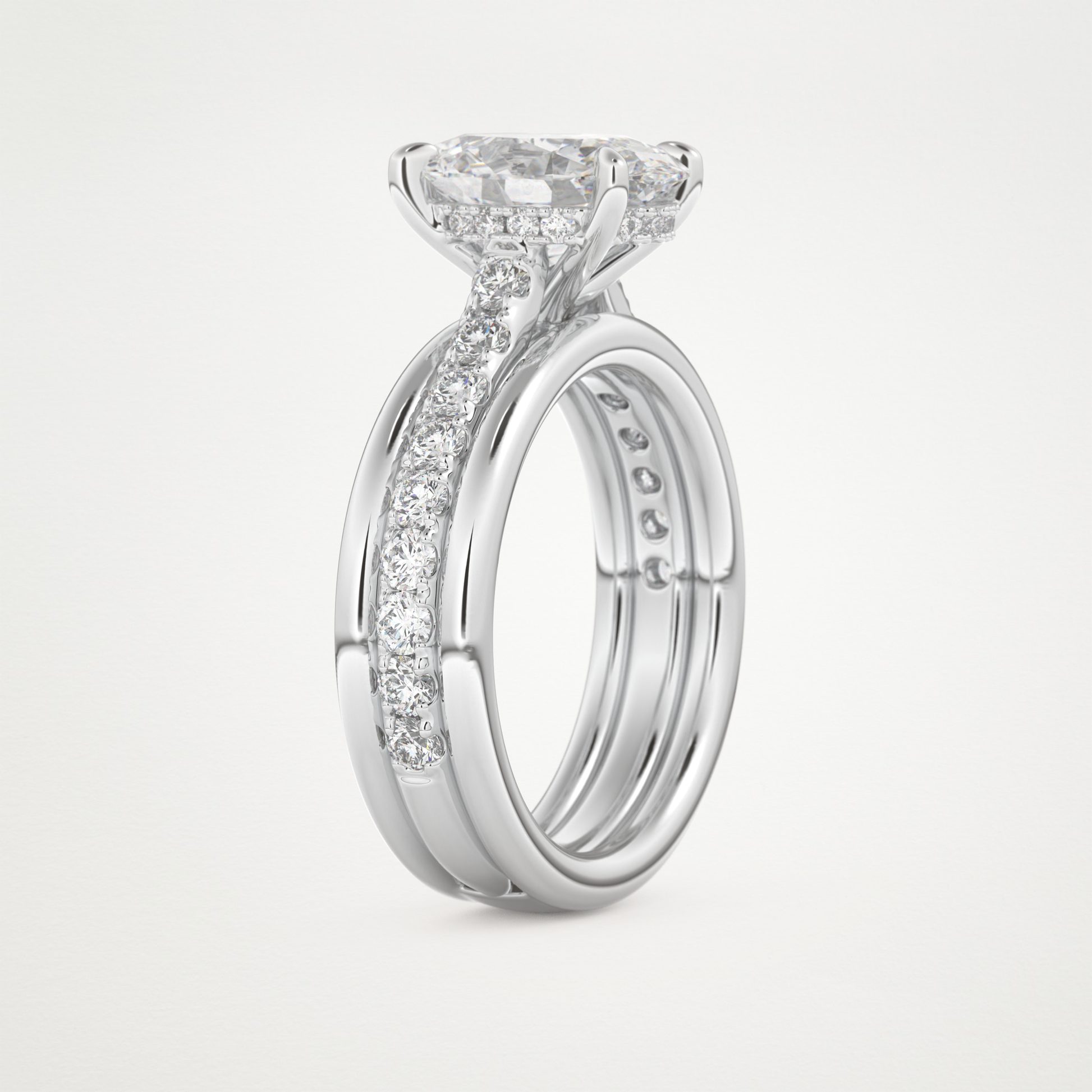 Oval Channel Pave Lab Grown Diamond Engagement Ring