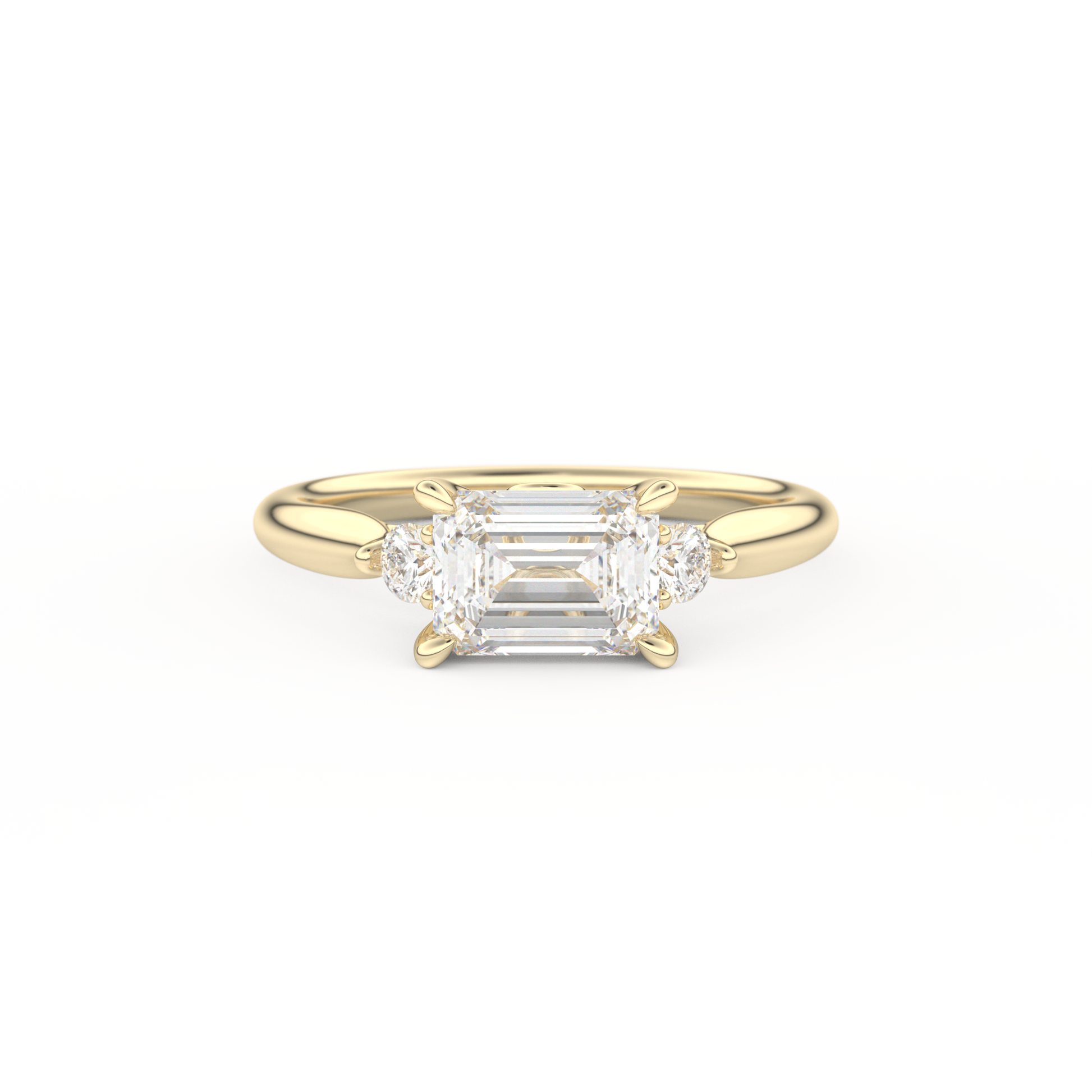 East West Emerald Three Stone Lab Grown Diamond Engagement Ring