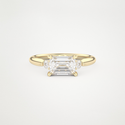 East West Emerald Three Stone Lab Grown Diamond Engagement Ring