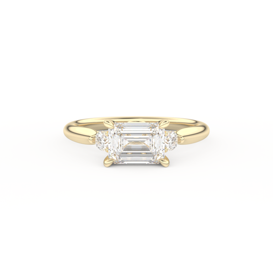 East West Emerald Three Stone Lab Grown Diamond Engagement Ring
